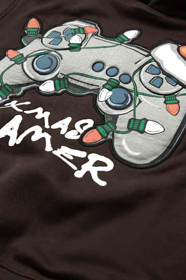 Children Boys - Gaming - Christmas hoodie - dark brown