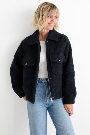 Women - Bouclé jacket - dark blue