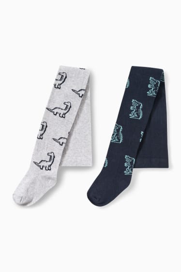Enfants garçons - Lot de 2 - dinosaures - collants - bleu / gris