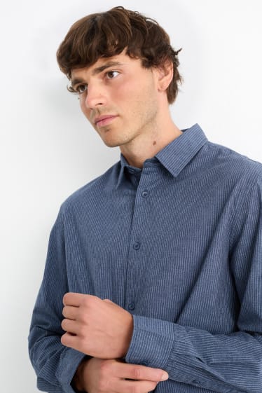 Men - Shirt - regular fit - kent collar - pinstripes - dark blue