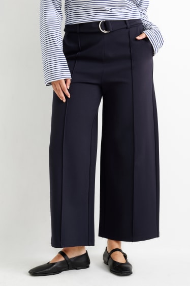 Damen - Jersey-Hose - High Waist - Wide Leg - dunkelblau