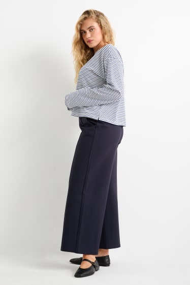 Damen - Jersey-Hose - High Waist - Wide Leg - dunkelblau