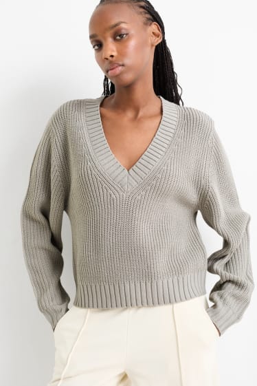 Women - V-neck jumper - gray