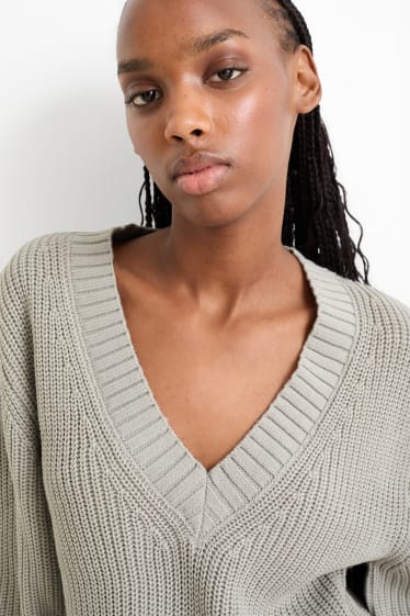 Women - V-neck jumper - gray