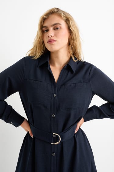 Dames - Blousejurk met riem - donkerblauw