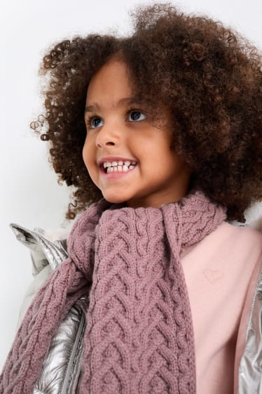 Kinder Mädchen - Schal - Zopfmuster - dunkelrosa