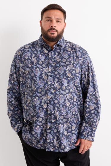 Mężczyźni - Koszula - regular fit - kołnierzyk włoski - dobrze się prasuje - ciemnoniebieski