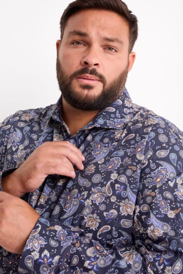 Mężczyźni - Koszula - regular fit - kołnierzyk włoski - dobrze się prasuje - ciemnoniebieski