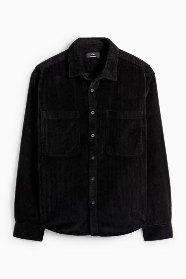 Uomo - Camicia di velluto a coste - relaxed fit - collo all'italiana - nero