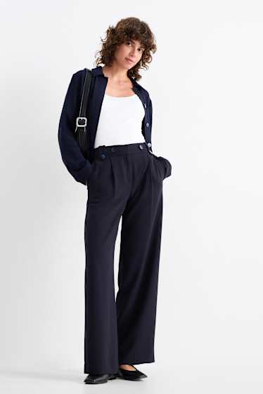 Dona - Pantalons de tela - mid waist - wide leg - blau fosc