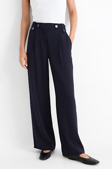 Dona - Pantalons de tela - mid waist - wide leg - blau fosc