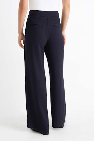 Dona - Pantalons de tela - mid waist - wide leg - blau fosc