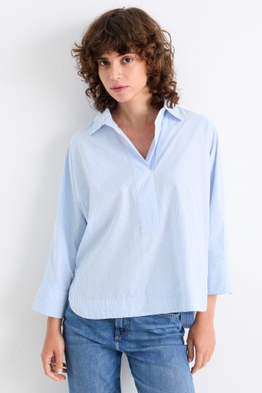 Damen - Popeline-Bluse - gestreift - blau