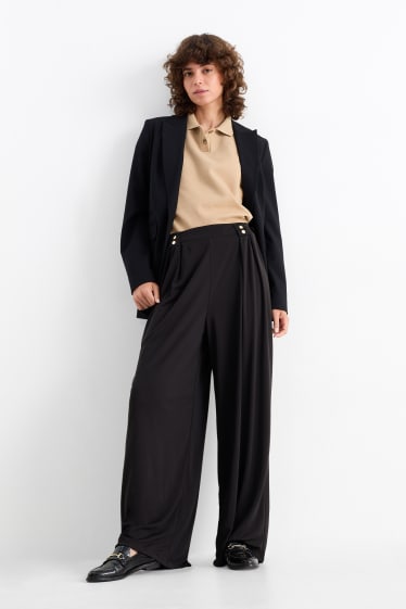 Damen - Jersey-Hose - High Waist - Wide Leg - schwarz