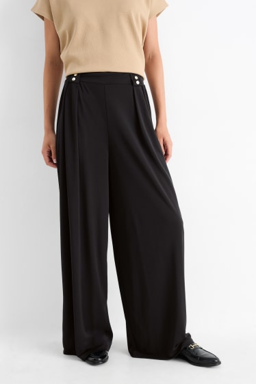 Damen - Jersey-Hose - High Waist - Wide Leg - schwarz