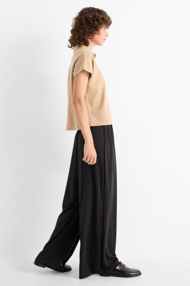 Damen - Jersey-Hose - High Waist - Wide Leg - schwarz