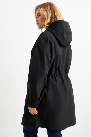 Damen - Regenjacke mit Kapuze - wasserdicht - schwarz