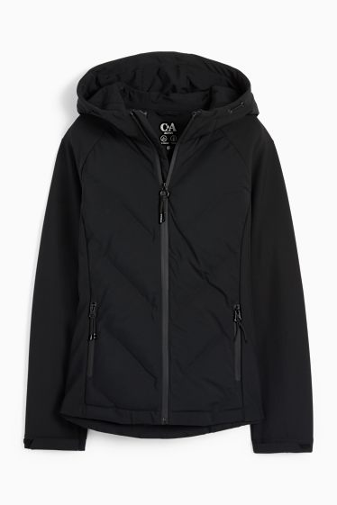 Damen - Thermo-Softshelljacke mit Kapuze - wasserdicht - gesteppt - schwarz