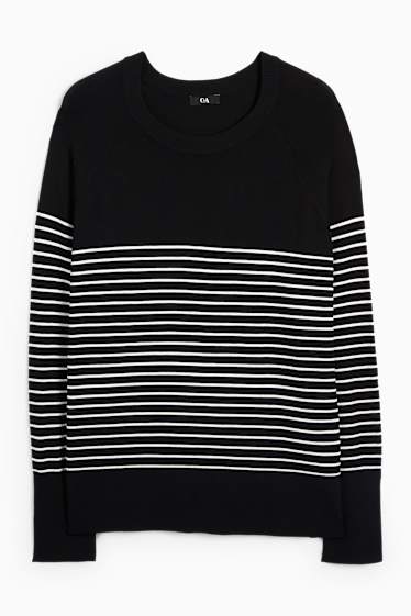 Mujer - Jersey de punto fino - de rayas - negro