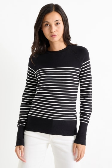Kobiety - Sweter z cienkiej dzianiny - w paski - czarny
