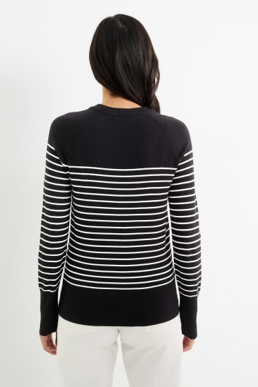 Kobiety - Sweter z cienkiej dzianiny - w paski - czarny