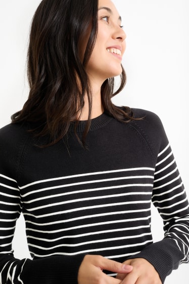 Kobiety - Sweter z cienkiej dzianiny - w paski - czarny