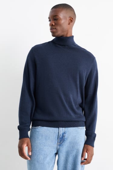 Hommes - Pull à col roulé - bleu foncé
