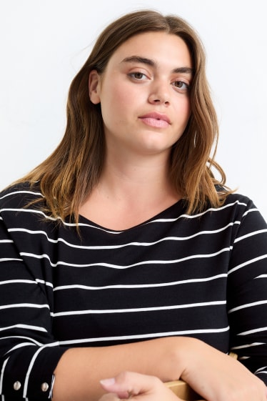 Donna - Maglia a maniche lunghe - a righe - nero