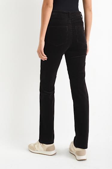 Femmes - Pantalon en velours côtelé - high waist - straight fit - noir