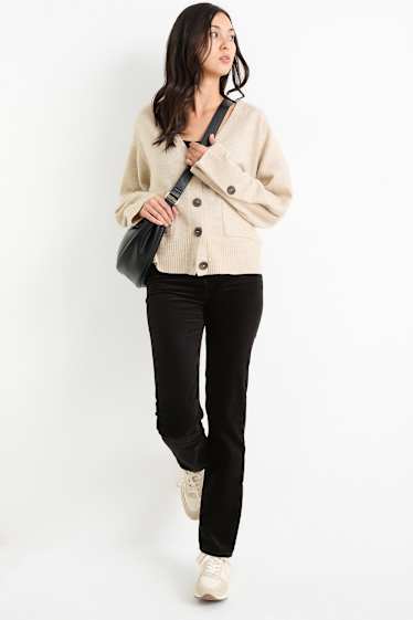 Femmes - Pantalon en velours côtelé - high waist - straight fit - noir