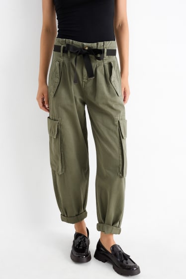 Femmes - Pantalon cargo - high waist - tapered fit - vert