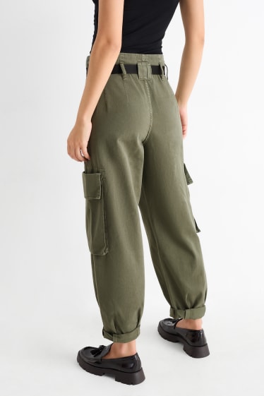 Femmes - Pantalon cargo - high waist - tapered fit - vert