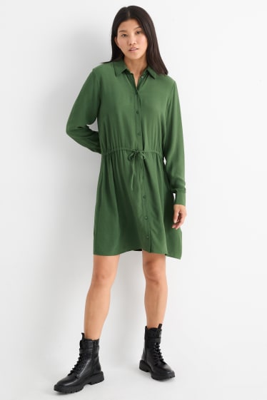 Damen - Blusenkleid - dunkelgrün