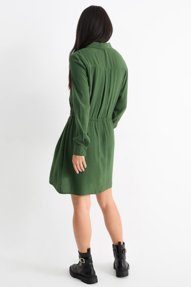 Damen - Blusenkleid - dunkelgrün