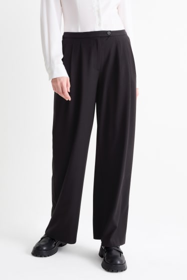 Damen - Stoffhose - Low Waist - Wide Leg - schwarz