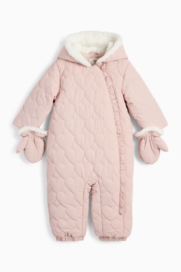 Baby Mädchen - Herz - Baby-Schneeanzug mit Kapuze - wasserabweisend - rosa