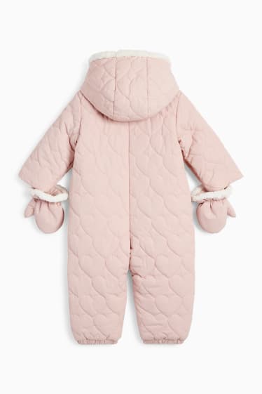 Baby Mädchen - Herz - Baby-Schneeanzug mit Kapuze - wasserabweisend - rosa
