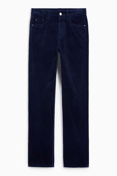 Dames - Corduroy broek - high waist - straight fit - donkerblauw