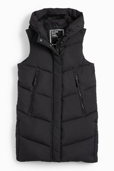 Bambine - Gilet trapuntato con cappuccio - nero