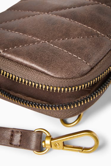 Women - Phone bag with detachable bag strap - faux leather - brown
