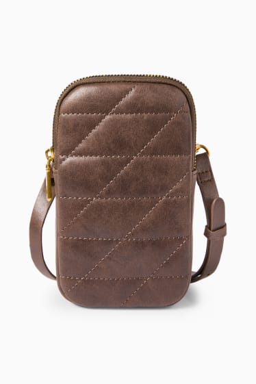 Women - Phone bag with detachable bag strap - faux leather - brown