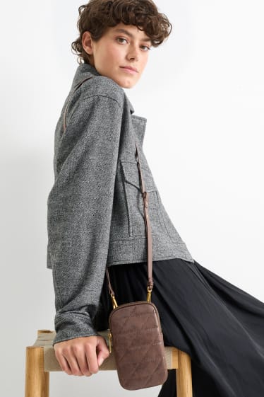Women - Phone bag with detachable bag strap - faux leather - brown
