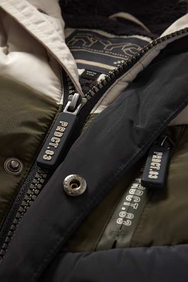 Bambini - Giacca trapuntata con cappuccio e inserto in pelo - impermeabile - blu scuro