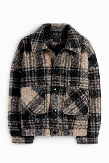 Heren - Jas - geruit - zwart / beige