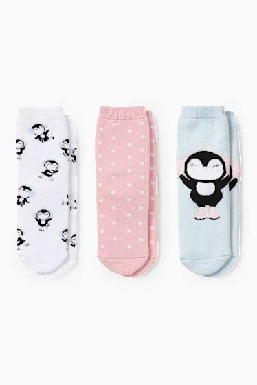 Niñas - Pack de 3 - pingüinos - calcetines calentitos con dibujo - azul claro