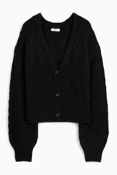 Women - Cardigan - textured - black