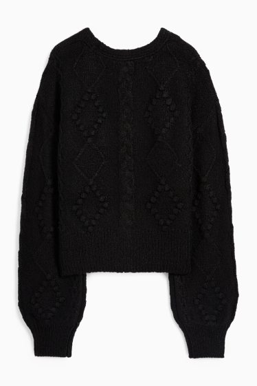 Women - Cardigan - textured - black