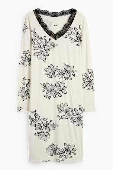 Femmes - Chemise de nuit en viscose - à fleurs - beige clair