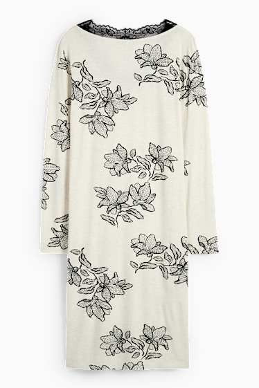 Femmes - Chemise de nuit en viscose - à fleurs - beige clair