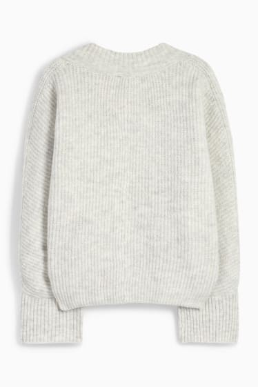 Femmes - Pull à col V - côtelé - gris clair